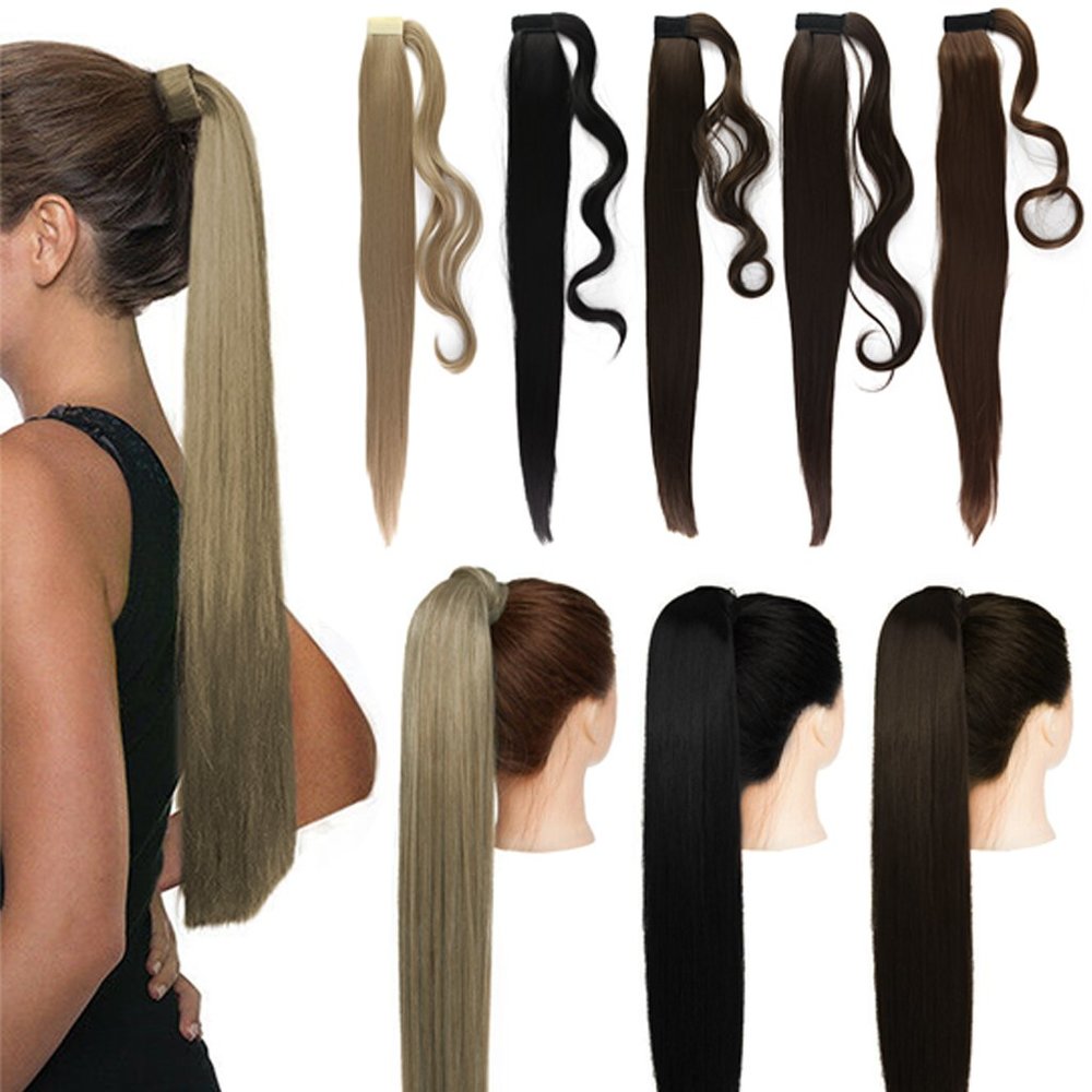 24" Hair Straight Clip in Wrap Ponytail Hair